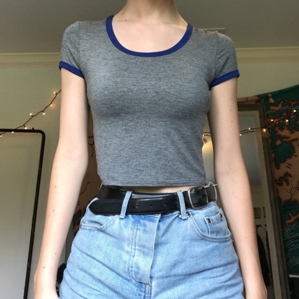 Grey Crop Top with Blue Trim From Garage
